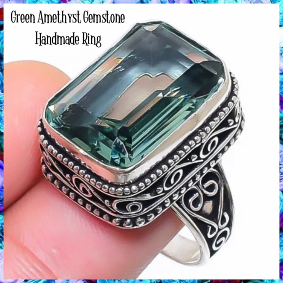 Elegant Green Amethyst Gemstone Handmade Ring - Picture 1 of 5